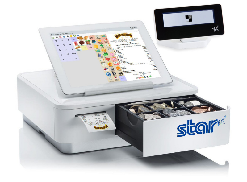 Photo du logiciel s'executant sur une tablette connectée à un tiroir caisse