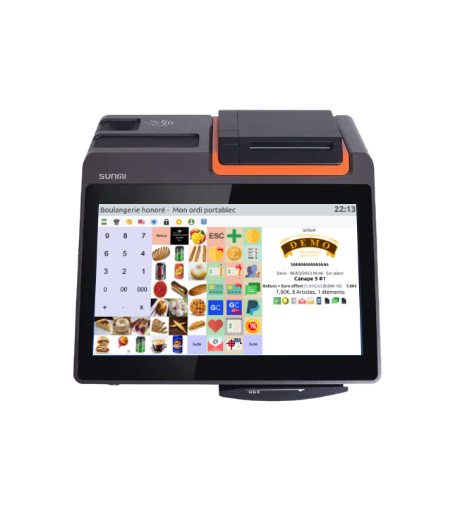 Photo de l'interface de vente sur un appareil SunMi